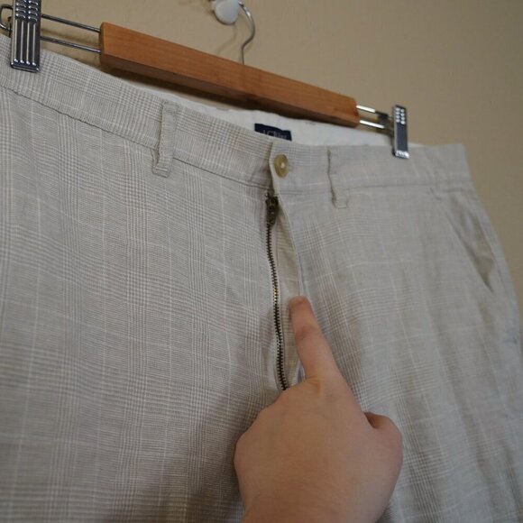 J. Crew Mens Straight Fit Linen-Cotton Blend Pants Cream Tartan Chino Pant 36X31 - Picture 7 of 12